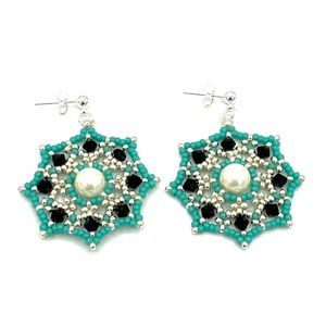 HAND CRAFTED Chunky Web Earrings Turquoise and Silver